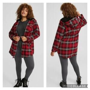 Torrid Cozy Double Knit Fur Hooded Shacket Logan Buffalo Plaid Jacket 4X